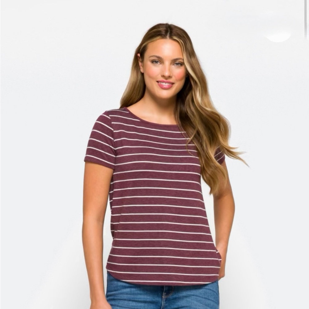 Pink Clover Burgundy & White Striped Short-Sleeve Tee